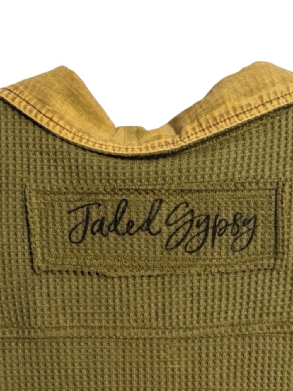 Jaded Gypsy L/XL Olive Waffle Knit Duster/Dress Lace Trim Hem GORGEOUS - Picture 5 of 12